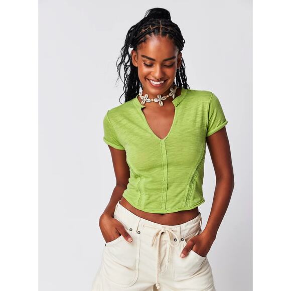 Free People Tops - We The Free Lime Green Baby Tee Y2K Boho Fitted Summer Top Small